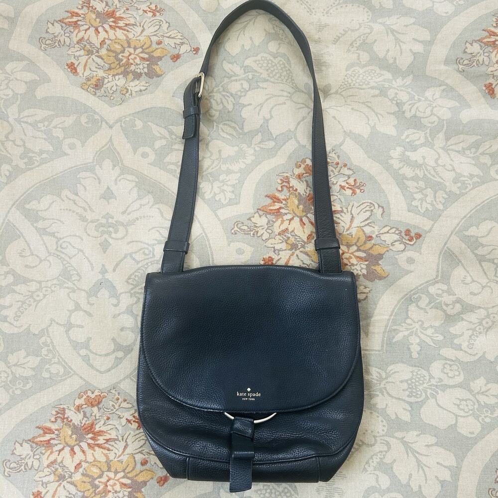 Kate‎ Spade Black Leather Messenger Shoulder Bag Clarke Street Anikka Flap